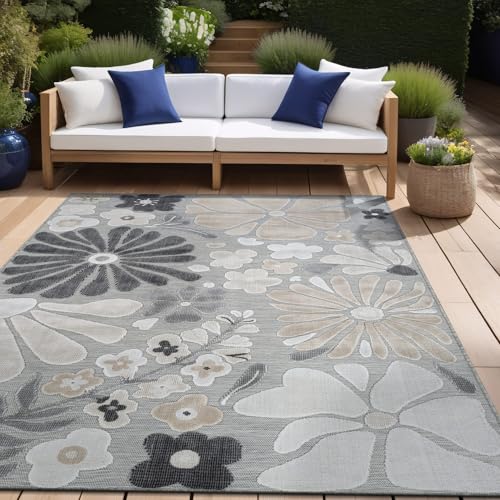 Outdoor Rug 5x7 Modern Floral Tropical Area Rugs for Outdoor and Indoor Patio Easy to Clean Non Shedding Living Room Porch Garden Washable Outside Carpet (35 Sq Ft)