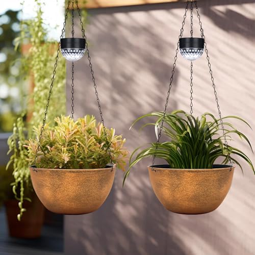 2 Packs Solar Hanging Basket Planters for Plants Outdoor