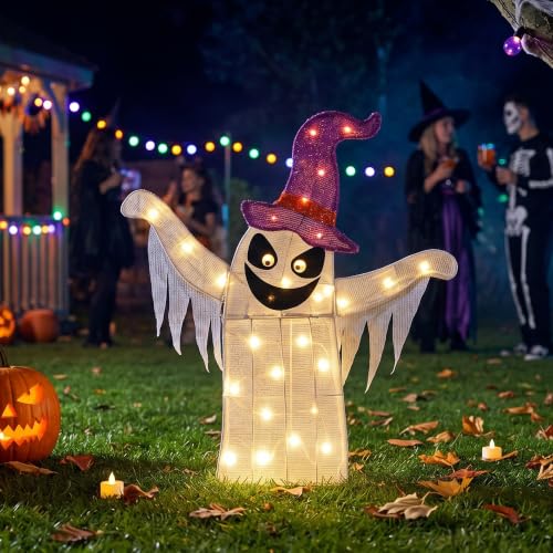30" H Lighted Ghost Halloween Outdoor Decor (White Ghost)