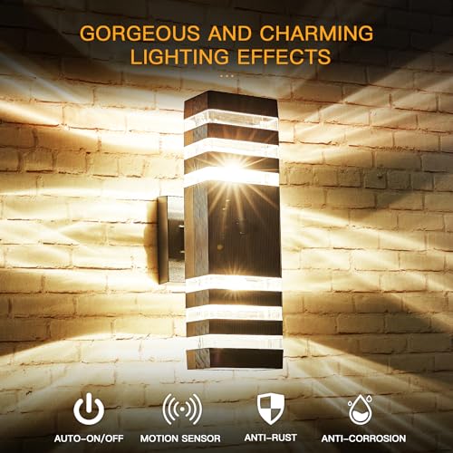Motion Sensor Outdoor Wall Light Fixture Up Down Porch Lights Modern Dusk to Dawn Exterior Sconce Wall Mount Outside Coach Lantern for House Front Door Garage