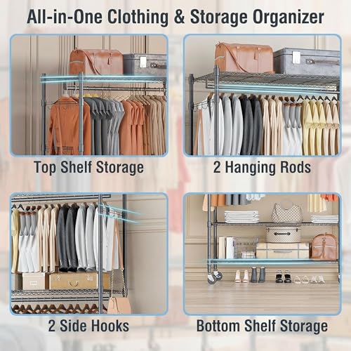Rolling Clothes Rack Heavy Duty
