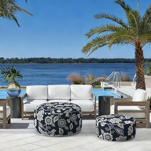 Indoor Outdoor Inflatable Ottoman with Handle D21 x H9 Inch