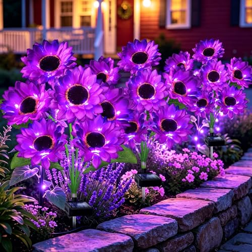 Solar Sunflower Lights 4 Pack with 24 Sunflower Solar Lights Outdoor Garden Decor