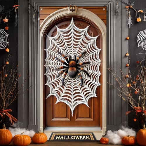 Halloween Door Cover Tarantula Spider Web 35x71 Inch Polyester
