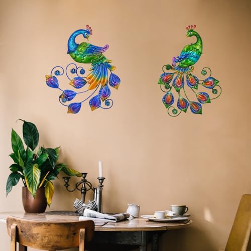 Metal Peacock Wall Art Decor Outdoor Hanging Decor Outdoor Sculpture 3D Metal Handmade Bird Wall Art Living Room Patio Garden Balcony Fence Decorations