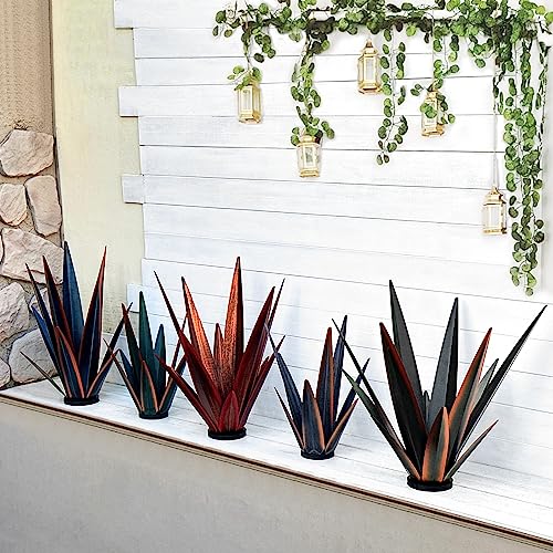 24" Large Metal Agave Plant Outdoor Decor with Solar Light