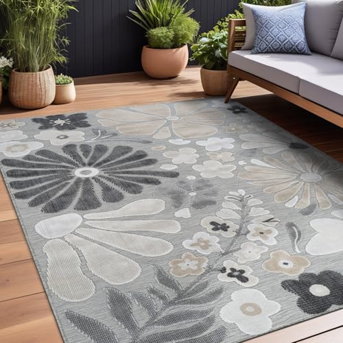 Outdoor Rug 8x10 Modern Floral Tropical Area Rugs for Outdoor and Indoor Patio Easy to Clean Non Shedding Living Room Porch Garden Washable Outside Carpet (80 Sq Ft)