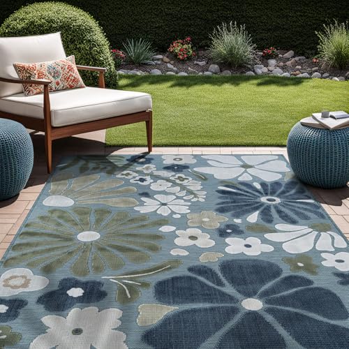 Outdoor Rug 9x12 Large Modern Floral Tropical Area Rugs for Outdoor and Indoor Patio Easy to Clean Non Shedding Living Room Porch Garden Washable Outside Carpet (108 Sq Ft)