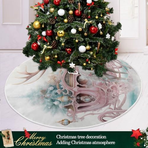 36 Inch Pink Elk Christmas Tree Skirt for New Year Party Decorations and Xmas Tree Mat