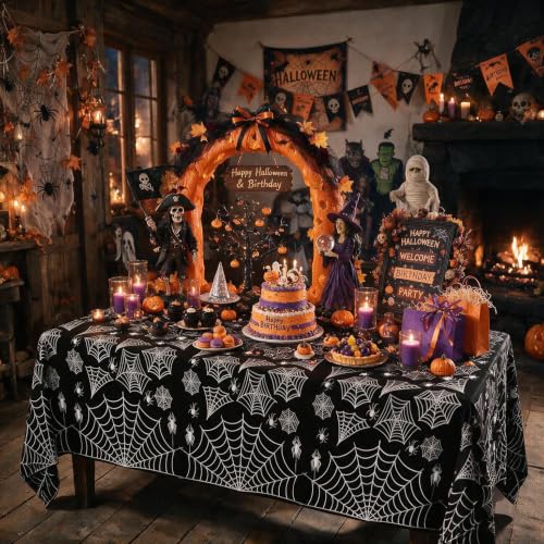 Halloween Tablecloth Plastic Black Spider Web Disposable Table Covr (4 Count)
