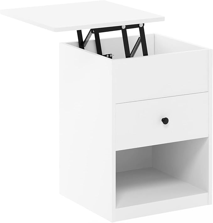 Furinno Jensen Lift Top Nightstand, Solid White