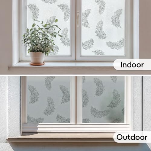 Boho Window Privacy Film Feather Pattern Static Cling Anti