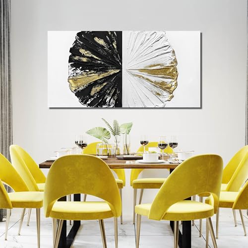 Abstract Circles wall Decorations For Office Black White Gold Oil Painting Wall Art For Bedroom Large Pictures For Living Room Size 29 x 58 Inch