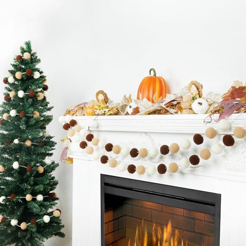 3pk Pom Pom Garland 20FT Colorful Large Felt Ball Garland for Mantle (60 Foot)