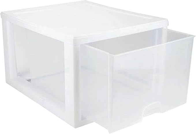 Sterilite 8-Pack 27 Quart Stacking Drawer, Clear Storage Closet Organizer, White Frame - Stackable Modular Plastic Drawers for Clothes, Accessories, Craft Supplies, Shoes or Linens
