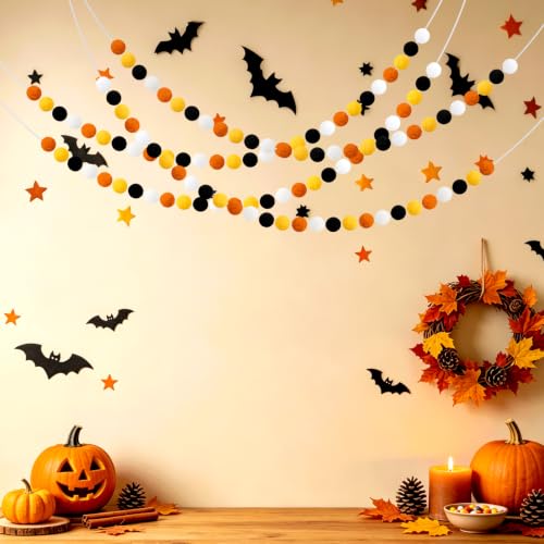 4 Pack 26.3 Ft Halloween Pom Pom Garlands Decorations (26.5 Foot)