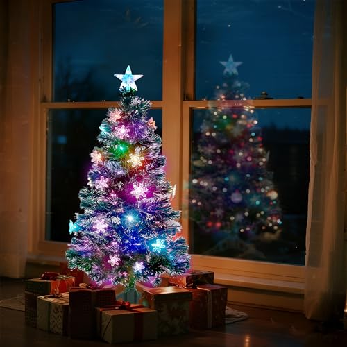 3 FT Fiber Optic Christmas Tree with Lights Artificial Xmas Trees