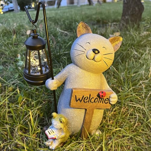 Cat Garden Statue with Solar Lantern