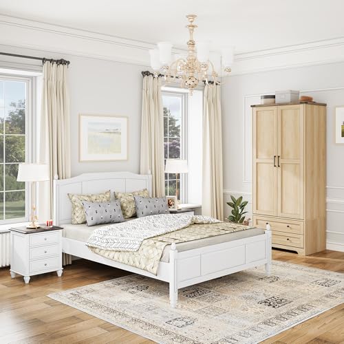 2 Doors Wooden Armoire Wardrobe Closet with 2 Drawers