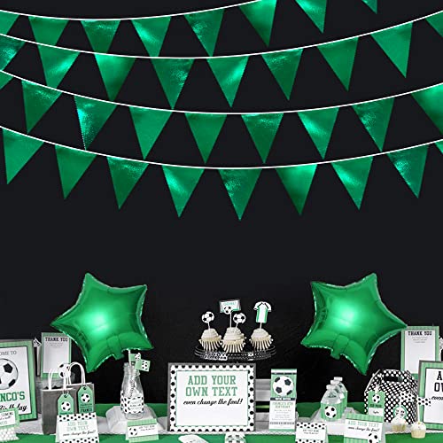 Green Party Decorations Triangle Pennant Banner Flag Dark Green Metallic Fabric Bunting Garland for Graduation Wedding Bridal Shower Birthday Baby Shower Holiday Retirement Game Party Supplies (36 Count)