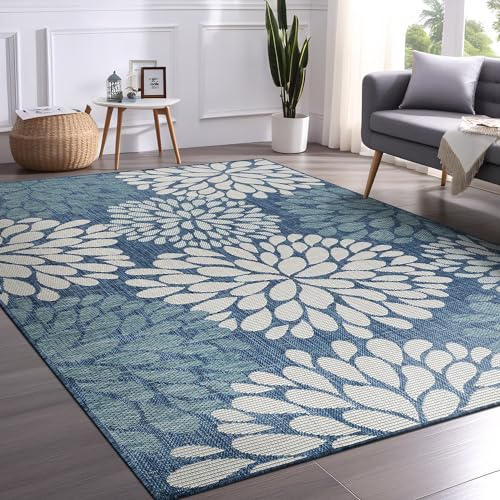 Outdoor Rug 10x14 Modern Exotic Tropical Leaf Area Rugs for Indoor and Outdoor Patio Deck Porch Garden Water Resistant Washable Outside Carpet