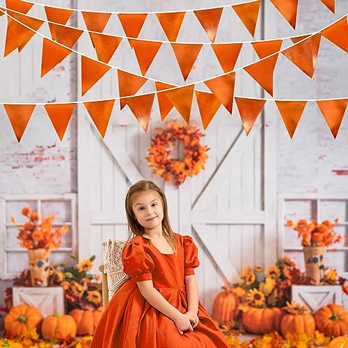 Orange Party Decorations Metallic Fabric Triangle Pennant Banner Flag Bunting Garland for Fall Autumn Thanksgiving Graduation Birthday Wedding Bridal Shower Baby Shower Anniversary Party Supplies (36 Count)