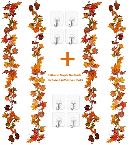 4 Pack Fall Maple Leaf Garland Artificial Maple Garland (17.7 Foot)