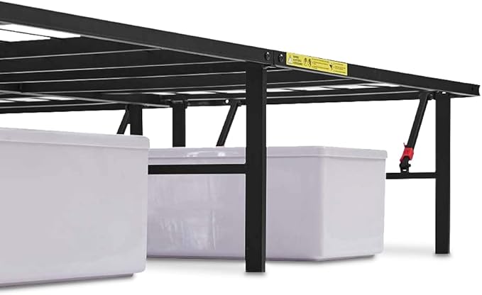 Amazon Basics Bed Frame with Storage, Foldable Metal Platform, Sturdy Steel, No Box Spring Needed, 14-inch High, Tool-Free Setup, Noise Free, Easy Assembly, Queen Size, Black