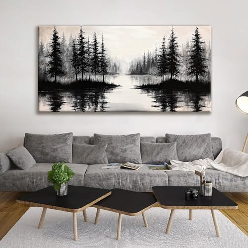 Large Wall Art For Living Room Canvas Art Wall Decor Modern Minimalist Artwork Forest River Landscape Paintings Pictures For Bedroom Apartment Office Mural Aesthetic Artwork 29 X 58 In