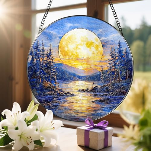 8'' Full Moon Over Forest Lake Suncatcher Ornament