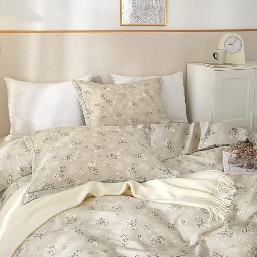 Boho Floral Comforter Set Full Size Vintage Style Floral Bedding Comforter with 2 Pillowcases Garden Flower Leaves Botanical Comforter Set Soft Fluffy 3 Pieces Bedding Set for Girls Women
