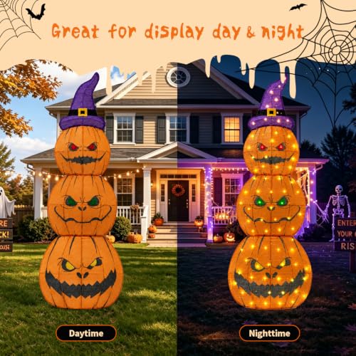 3 Pack 6FT Giant Halloween Decorations Outdoor Light Up Pumpkin Decor