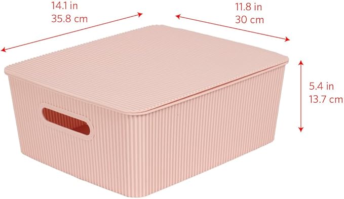 Glad Storage Baskets with Lids - Set of 4 Stackable Plastic Boxes with Handles - Decorative Shelf Organizer Bins for Bathroom and Closet, Pink, 3.1 Gallon