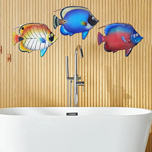 Metal Fish Sea Wall Decor Outdoor Garden Hanging Art Sculptures Home Ocean Theme Decorations for Kitchen Bathroom and Pool (3 Count)