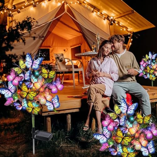 Solar Garden Lights Outdoor Waterproof Decorative Solar Lights Outdoor 8 Pack with 176 LED 136 Butterfly Flower Garden Decor Yard Decorations Patio Lawn (8 Count)