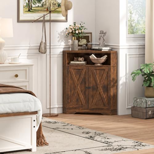 Small Corner Storage Cabinet with USB Ports and Outlets