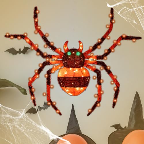 1 Piece】 4.6Ft Giant Spider Halloween Decorations Outdoor 55" Light Up Spider with 90 LED Lights for Front Yard (ZZ-006)
