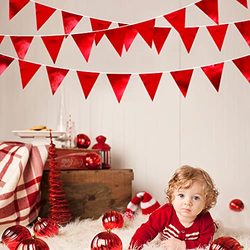 Red Party Decorations Triangle Pennant Banner Flag Dark Red Metallic Fabric Bunting Garland for Graduation Wedding Bridal Shower Birthday Anniversary Holiday Valentines Retirement Party Supplies (36 Count)