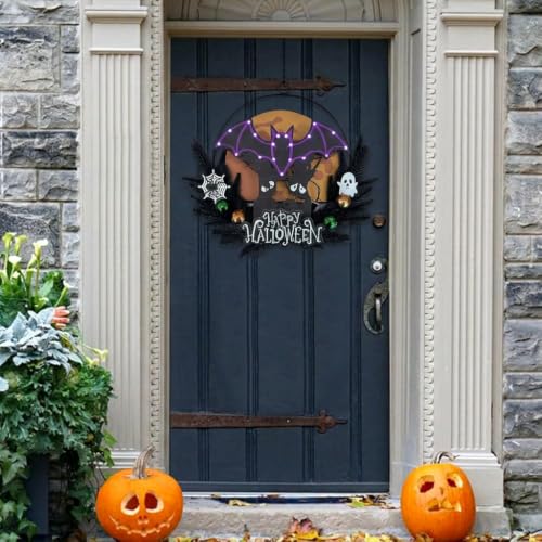 Pre Lit Halloween Wreath for Front Door