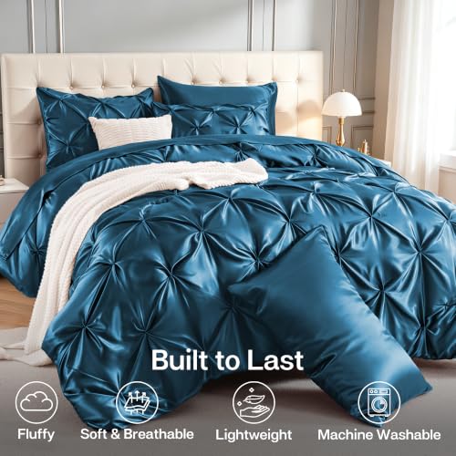 Satin Queen Comforter Set Teal