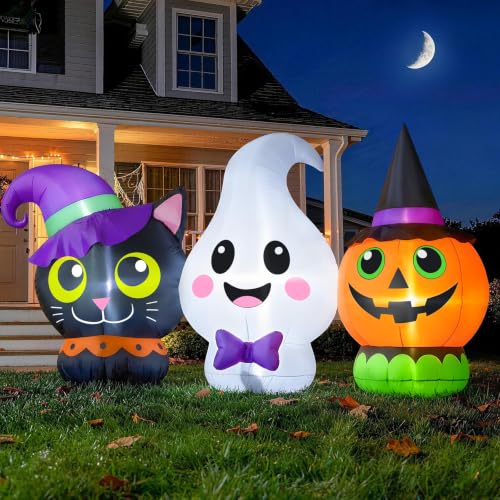6FT Halloween Inflatables Pumpkin Ghost and Cat Outdoor Decorations with LED Lights (6FT Pumpkin Ghost)