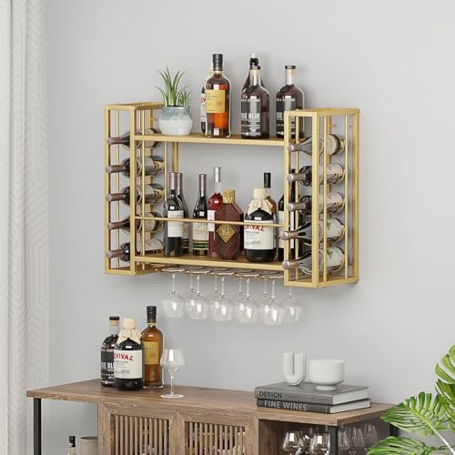 Wall Mounted Wine Rack with Glass Holder