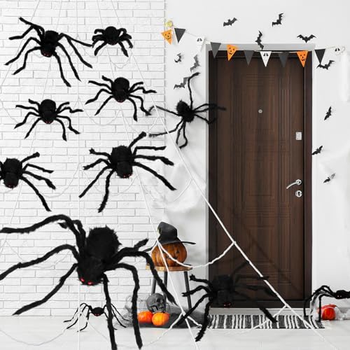 12 Pcs Halloween Decorations Outdoor Large Spiders and Web