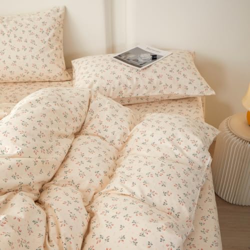 Full Size Comforter Set Chic Botanical Floral Strawberry Bedding Set