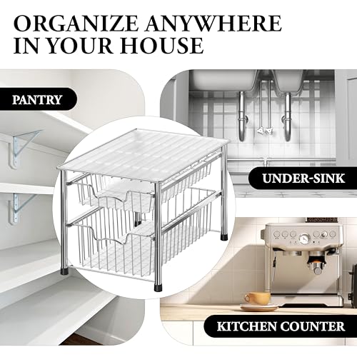 Stackable 2 Tier Sliding Basket Organizer Drawer