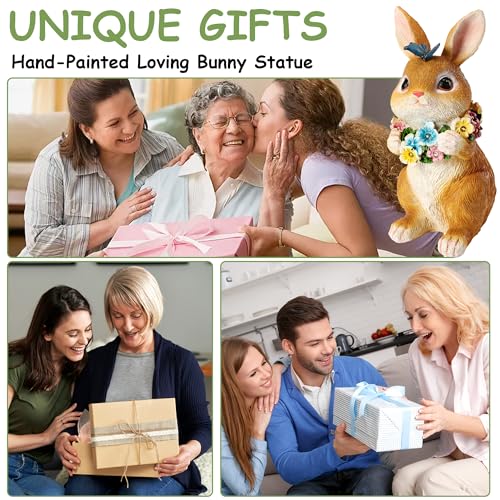 Solar Garden Statues Outdoor Bunny Decorations with Butterfly & Flowers Gifts for Mom