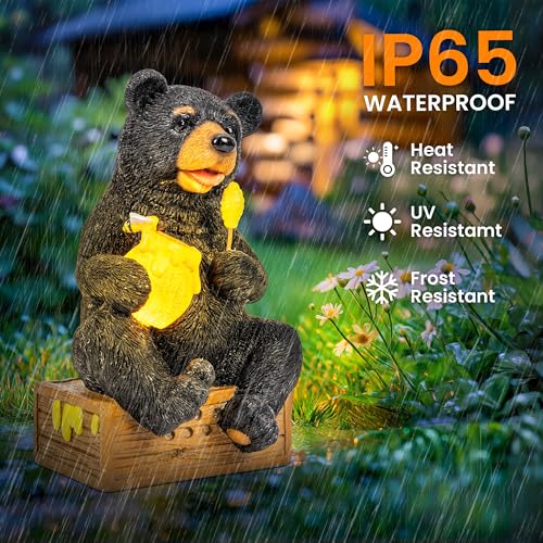 Solar Garden Decor Cute Bear Statues Outdoor