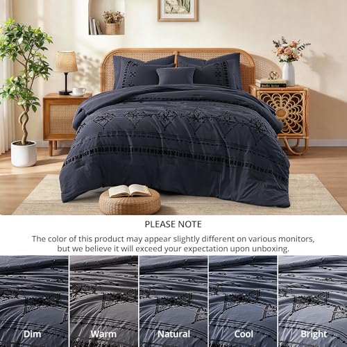 King Size Comforter Set Embroidery Floral 7 Pieces Bed in a Bag