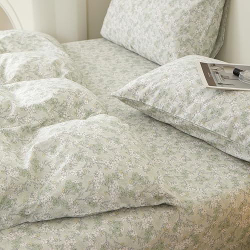 Green Floral Comforter Set Twin XL Cottagecore Botanical Bedding Set