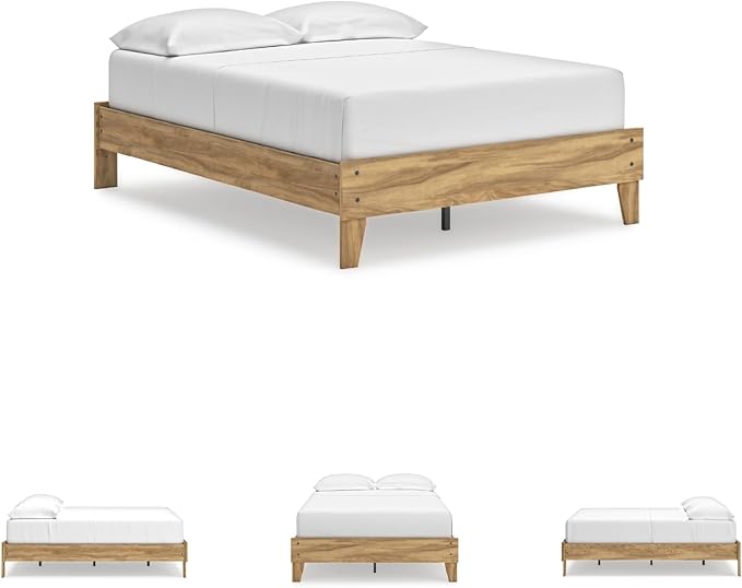 Signature Design by Ashley Bermacy Vintage Full Platform Bed with Metal Slats and Center Support Legs, Light Brown